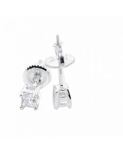 Womens or Mens Stud Earrings Silver Princess Cut 4-Prong CZ Screw Back 4MM