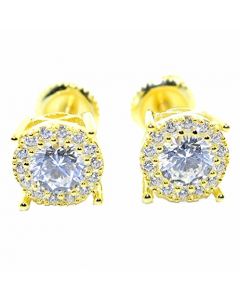 Mens or Womens Stud Earrings Gold-Tone Round Cluster CZ Screw Back 8MM