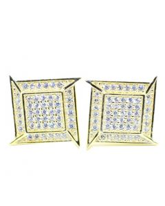 Mens Stud Earrings Gold-Tone Large CZ Screw Back 11MM Sterling Silver