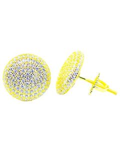 Mens or Womens Stud Earrings Gold-Tone Large Round Cluster CZ Screw Back 12MM