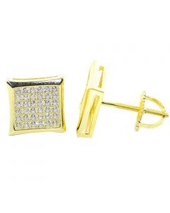 Mens Stud Earrings Gold-Tone Kite Shaped Pave CZ Screw Back 10MM