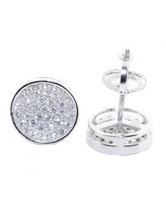 Mens or Womens Round Pave Set CZ Earrings Screw Back 9MM Sterling Silver