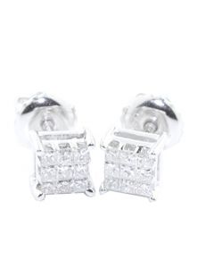 1/2cttw Princess Cut Diamond Stud Earrings 10k White Gold Diamonds Screw Back 6.5MM Wide (0.5ctw, 9 Diamond)