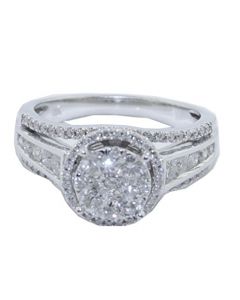1cttw Diamond Bridal Wedding Ring Round Halo 10mm Wide 10K White Gold