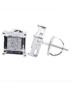 Diamond Earrings 1/5cttw Pave Set 9mm Wide Square Screw Back Mens Fashion