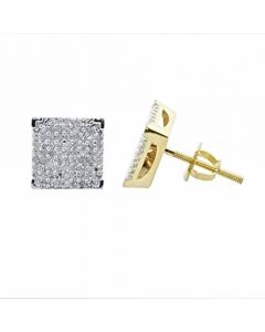 1/3cttw Diamond Square Stud Earrings Iced Out 10K Yellow Gold Screw Back 8mm Wide