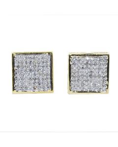 1/3cttw Diamond Earrings 10K Yellow Gold 8mm Wide Square Pave Set Screw Back