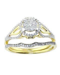 1/3cttw Diamond Vintage Wedding Ring Set 9mm Wide 10K Yellow Gold