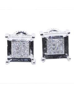 Diamond Earrings 0.10cttw Screw Back Square Shaped 7.5mm Wide Pave Set Silver