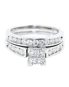 14K White Gold Engagement Ring And Wedding Band Set 2pc 1cttw Diamond Princess Cut