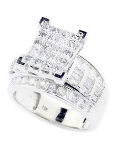 Princess Cut Diamond Wedding Ring 3 in 1 Engagement & Bands 10K White Gold Real 2cttw