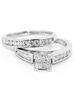 10K White Gold Princess Cut Diamond Wedding Ring Set 1cttw 2pc Set