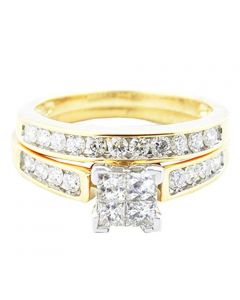 10K Yellow Gold Princess Cut Diamond Wedding Ring Set 1cttw 2pc Set