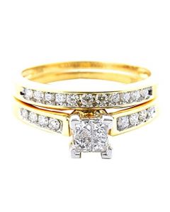 10K Yellow Gold Bridal Set 1/2cttw Princess Cut Diamonds 2pc Set