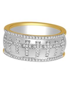 10K White Yellow Gold Cross Ring Wide Wedding Band 0.33ctw Diamonds 8.5mm Two Tone