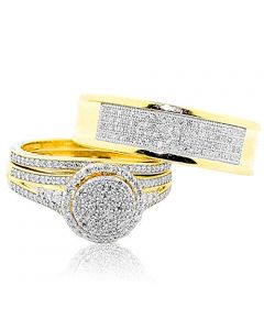 His and Her rings Set 3pc 10K Gold 0.66ctw Halo Style Pave Set