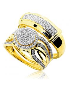 His and Her Diamond Rings Set 10K Gold 0.52ctw Diamonds Halo Style