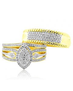 10K Gold His and Her Rings Set Wide 0.59ctw Diamonds