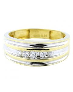 Mens Wedding Band Ring 10K Two Tone Gold 1/6cttw Diamonds 5mm