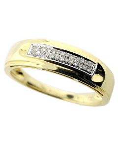 10K Gold Mens Wedding Band 6mm Wide 1/10cttw Diamonds