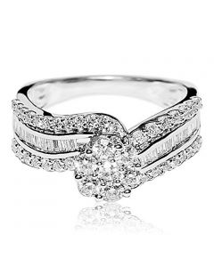 1cttw Diamond Bridal Engagement Ring Swirl Design 10K White Gold 9mm Wide