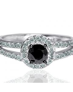 1cttw Diamond Black Diamond Engagement Ring Round Halo Split Shoulder 10K White Gold