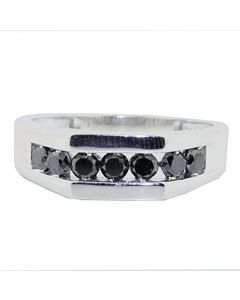 Mens Diamond Wedding Band Black Diamond 1cttw 10K White Gold 7mm Wide