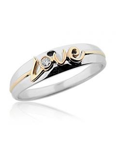 Love Ring with Diamond Two Tone 4.5mm Wide Wedding Anniversary Band Sterling Silver