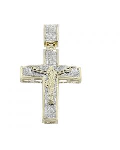 10K Yellow Gold Diamond Cross Crucifix Mens Pendant Charm 0.4cttw