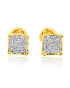 10K Yellow Gold Diamond Earrings Screw on Cushion Concave Mens or Ladies 0.13cttw