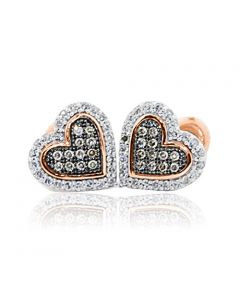 10K Rose Gold Diamond Earrings Heart Earrings 1/4cttw Screw Back Cognac and White Ladies