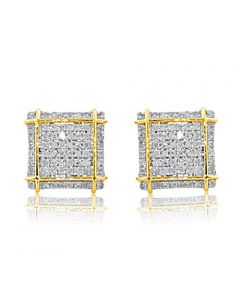 10K Yellow Gold Diamond Earrings 0.28cttw Screw on Square Fancy Mens