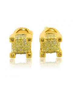 10K Yellow Gold Diamond Earrings 0.31cttw Screw on Cube Earrings Yellow Diamond Mens