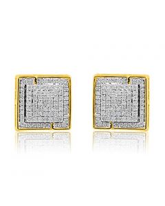 10K Yellow Gold Diamond Earrings 0.31cttw Screw on Square Fancy Mens