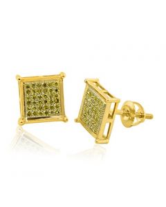 10K Yellow Gold Diamond Stud Earrings Yellow Diamond Square Shaped 0.15cttw Screw Back