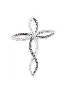 Diamond Cross Infinity Black and White Diamond 0.06cttw 925 Sterling Silver