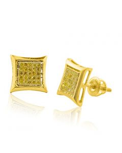 10K Yellow Gold Diamond Kite Earrings Yellow Diamond Mens or Ladies 0.15cttw Screw Back