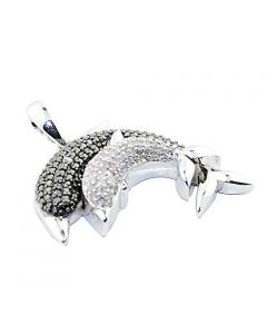 Diamond Dolphin Pendant Black and White Diamond 0.12cttw 925 Sterling Silver