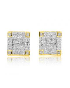 10K Yellow Gold Real Diamond Earrings for Mens 0.32ct Screw Back Studs 8.5mm