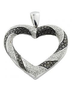 Diamond Heart Pendant Black and White Diamond 0.13cttw 925 Sterling Silver