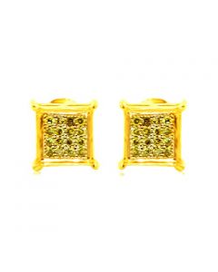 10K Yellow Gold Diamond Earrings Yellow Diamond Mens or Ladies 0.1cttw Screw Back