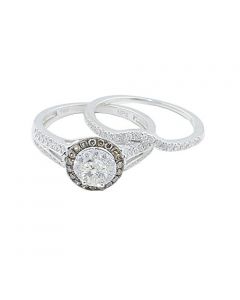Cognac Brown Diamond Wedding Ring Set 0.75cttw 14K White Gold
