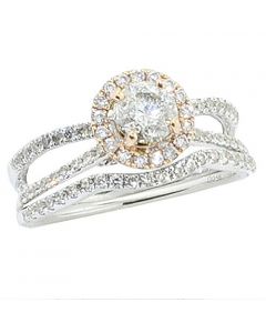 14K White Gold Vintage Bridal Wedding Set 2pc Round Solitaire Center 1ctw Diamond