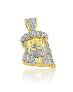 Jesus Pendant 10K Yellow Gold Small Charm 1/2cttw Diamond