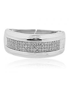 10K White Gold Mens Wedding Ring 0.2cttw Diamonds Wide Band