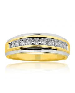 Diamond Mens Diamond Ring Two Tone 1/4cttw 10K Yellow Gold Round Diamond