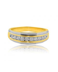 Diamond Wedding Band Mens Two Tone 1/4cttw 10K Yellow Gold Round diamond