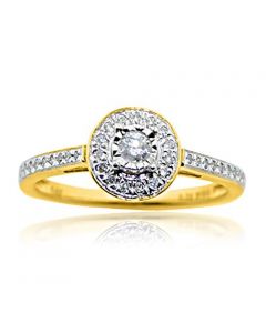Diamond Diamond Engagement Ring Wide Halo 1/5cttw 14K Yellow Gold Round Center