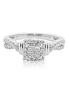 Diamond Ladies Engagement Ring Square Halo Wide 1/2cttw 14K White Gold Princess Cut Diamond
