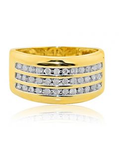 Diamond Mens Diamond Wedding Ring Extra Wide 1/2cttw 10K Yellow Gold 3 Rows Round Diamonds